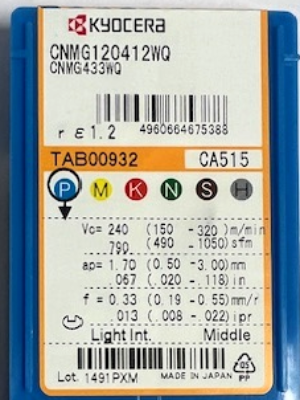 Kyocera WSP CNMG120412-WQ, Sorte CA515